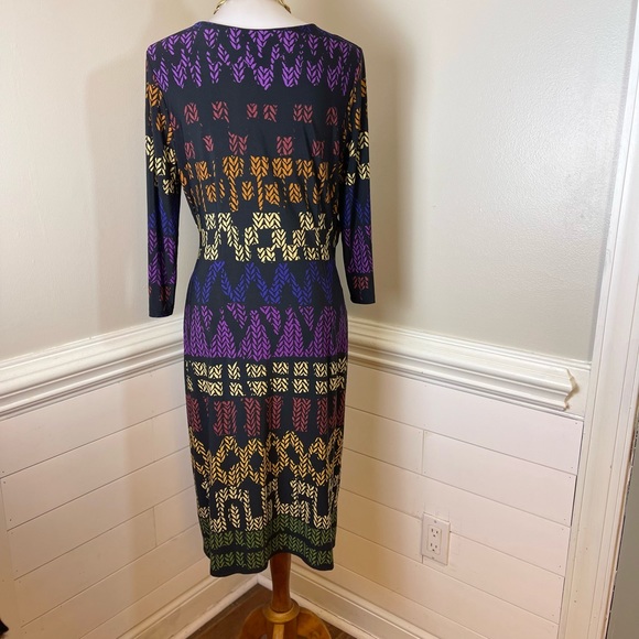 Lennie for Nina Leonard Abstract Print Faux Wrap Dress L FREE SHIP - Picture 4 of 4